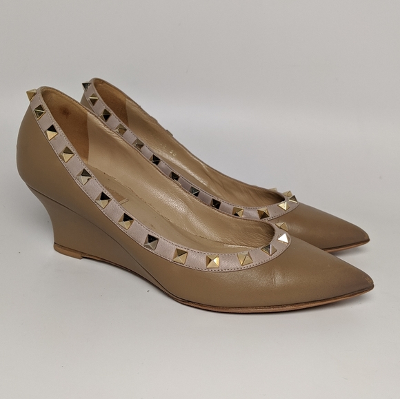 Valentino Shoes - Authentic Valentino Tan Rockstud Leather Wedges